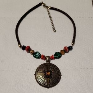 Bohemian Vintage  Pendant Necklace with Multicolor Beads